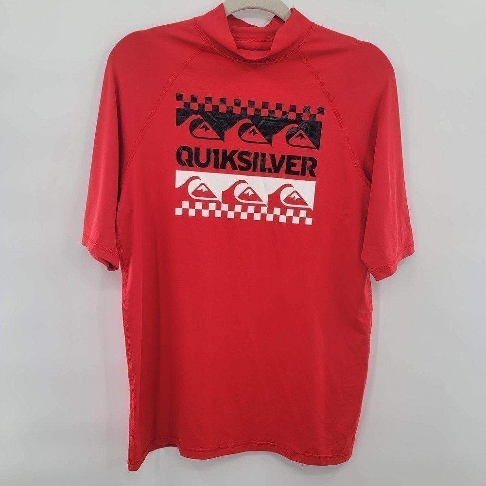 Quiksilver Men's Rash Guard Swim Top Size M Red Medium Short Sleeve - Picture 2 of 6